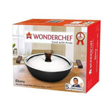 WON156-Wonderchef Ebony Hard Anodized Wok With Lid, 24cm