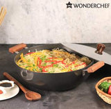WON156-Wonderchef Ebony Hard Anodized Wok With Lid, 24cm